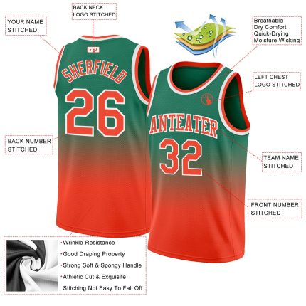 Custom Name and Number Basketball Jersey - Authentic Fade Design in Kelly Green, Orange and White Personalized Kelly Green