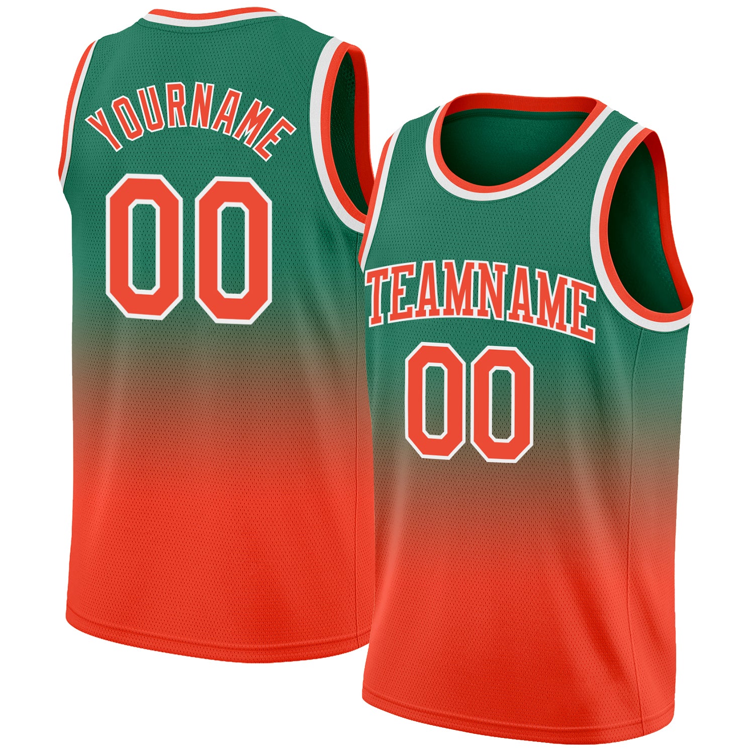 Custom Name and Number Basketball Jersey - Authentic Fade Design in Kelly Green, Orange and White Personalized Kelly Green