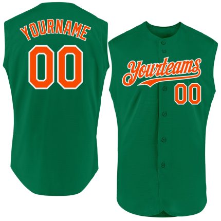 Personalized Authentic Sleeveless Baseball Jersey in Kelly Green, Orange & White Personalized Kelly Green Orange-White Authentic