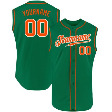 Personalized Authentic Baseball Jersey with Custom Name and Number - Kelly Green Orange-White Sleeveless Design Personalized