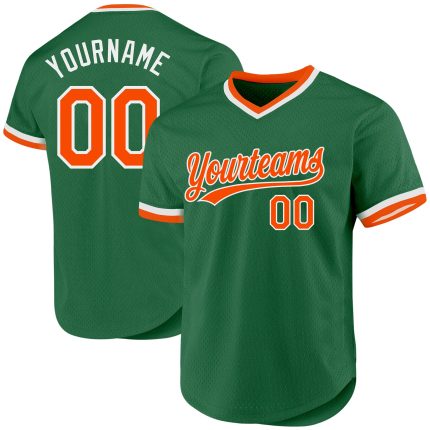 Customizable Authentic Throwback Baseball Jersey - Personalized Kelly Green & Orange-White Team Name & Number Personalized
