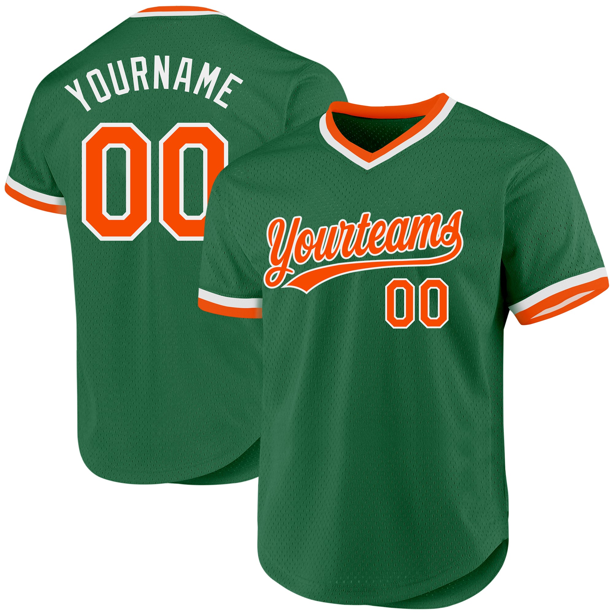 Customizable Authentic Throwback Baseball Jersey - Personalized Kelly Green & Orange-White Team Name & Number Personalized
