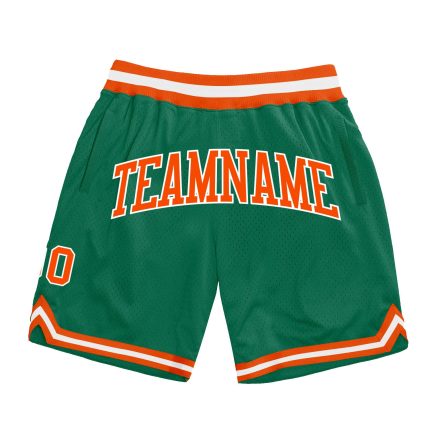 Custom Name Number Basketball Shorts - Authentic Kelly Green Orange-White Throwback Style Personalized Kelly Green Orange-White