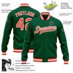 Custom Personalized Varsity Letterman Jacket with Name and Number | Kelly Green Orange-White Bomber Full-Snap Style Personalized