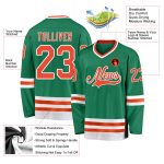 Custom Team Hockey Jersey with Personalized Name & Number - Kelly Green, Orange & White Personalized Kelly Green Orange-White