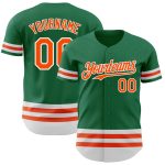 Custom Name and Number Authentic Baseball Jersey in Kelly Green with Orange-White Line Design Personalized Kelly Green Orange-White
