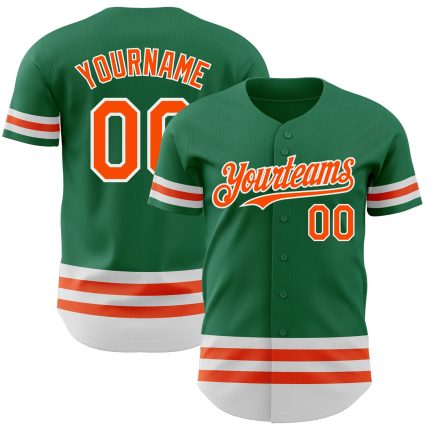 Custom Name and Number Authentic Baseball Jersey in Kelly Green with Orange-White Line Design Personalized Kelly Green Orange-White