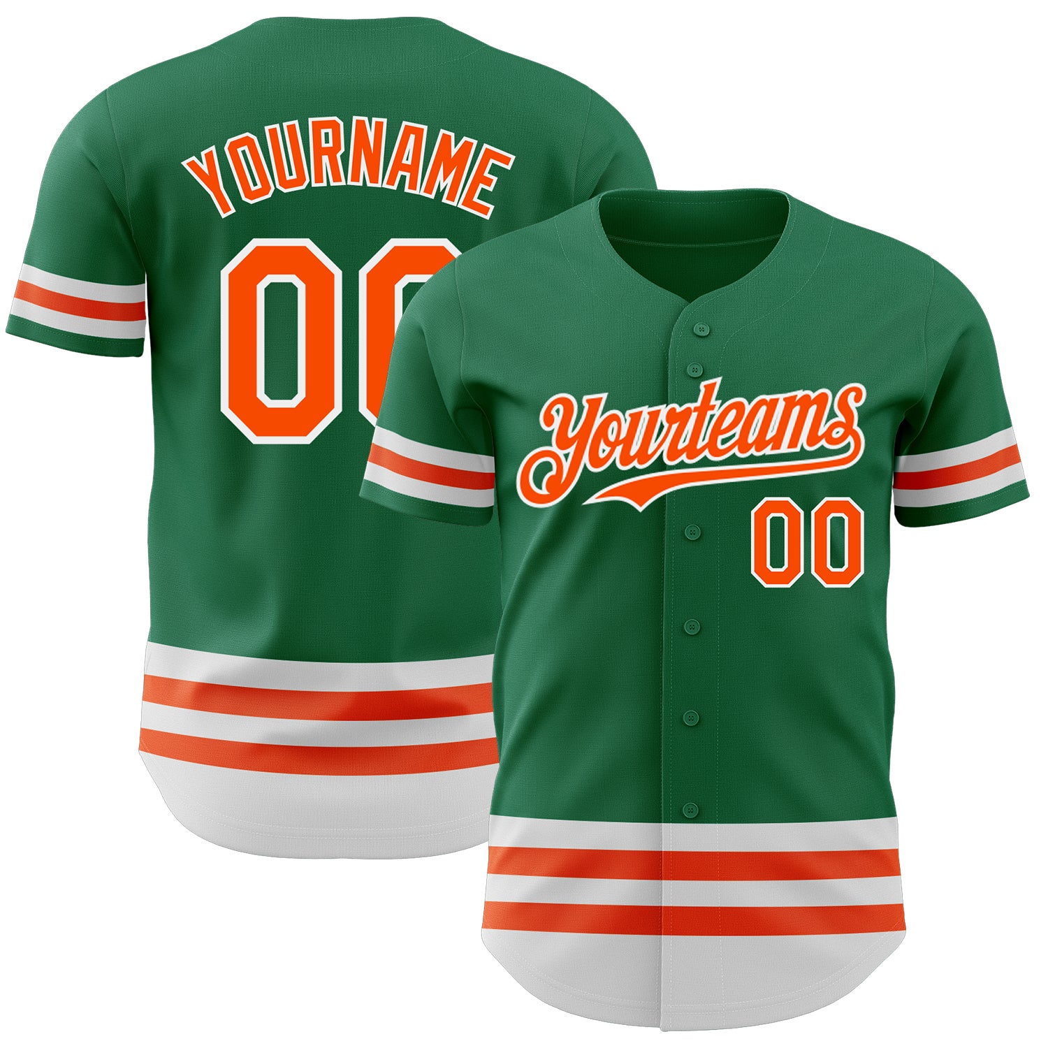 Custom Name and Number Authentic Baseball Jersey in Kelly Green with Orange-White Line Design Personalized Kelly Green Orange-White