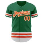 Custom Name and Number Authentic Baseball Jersey in Kelly Green with Orange-White Line Design Personalized Kelly Green Orange-White