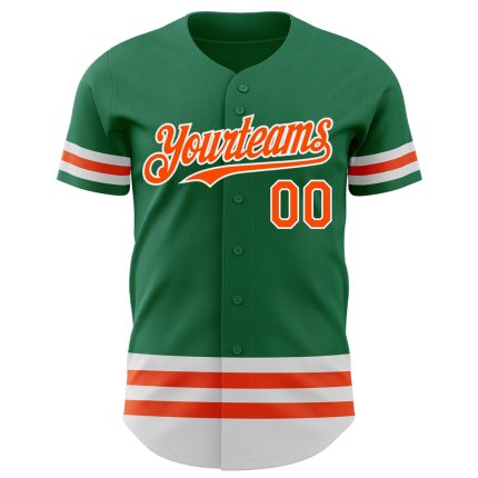 Custom Name and Number Authentic Baseball Jersey in Kelly Green with Orange-White Line Design Personalized Kelly Green Orange-White