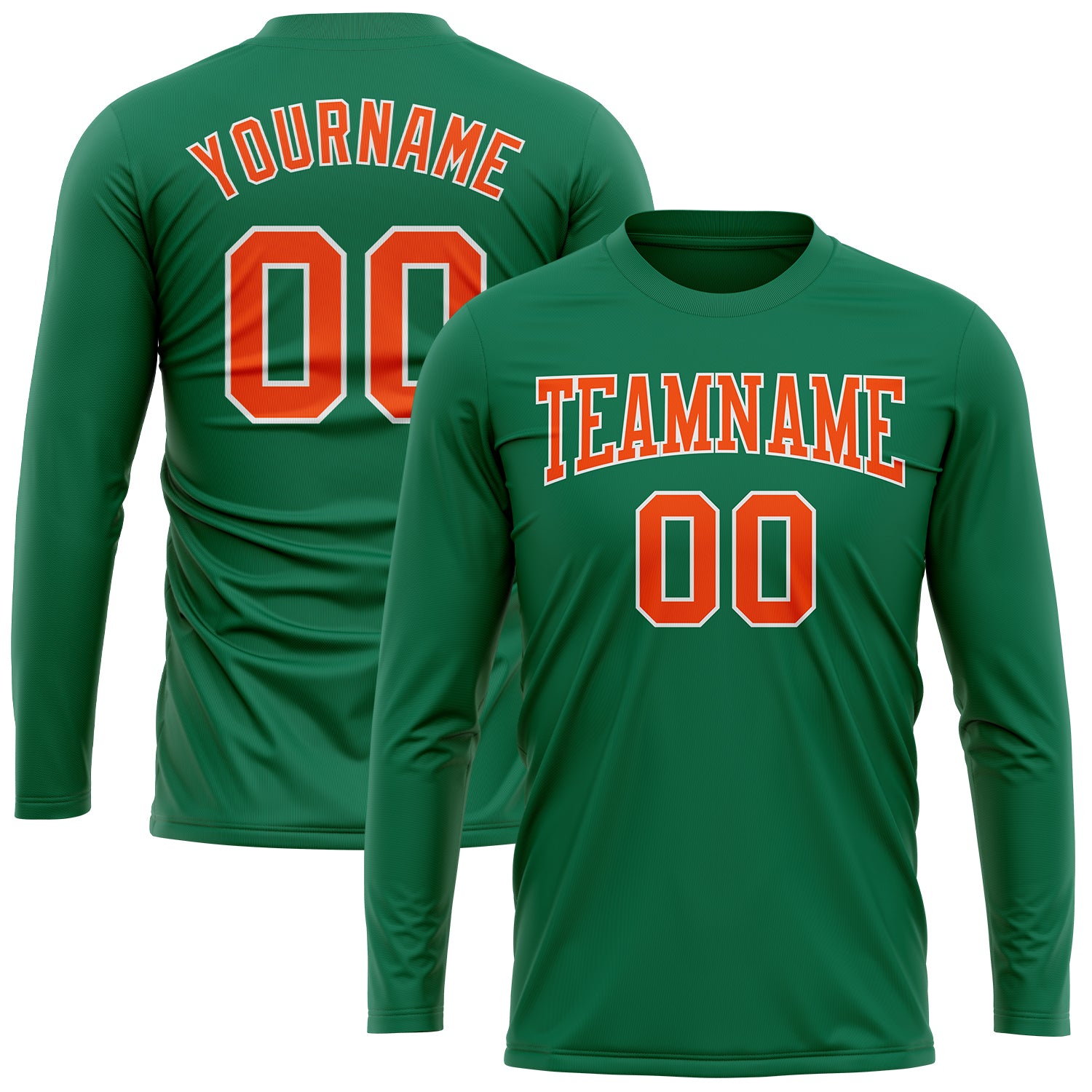 Personalized Kelly Green Orange-White Long Sleeve Performance Salute To Service T-Shirt Team Custom Name and Number Personalized Long Sleeve T-Shirt for Salute To Service - Green Orange-White, Custom Name & Number, Team Apparel Personalized - Image 2