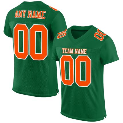 Custom Name Number Football Jersey - Personalized Kelly Green Orange-White Mesh Authentic Team Jersey Personalized Kelly