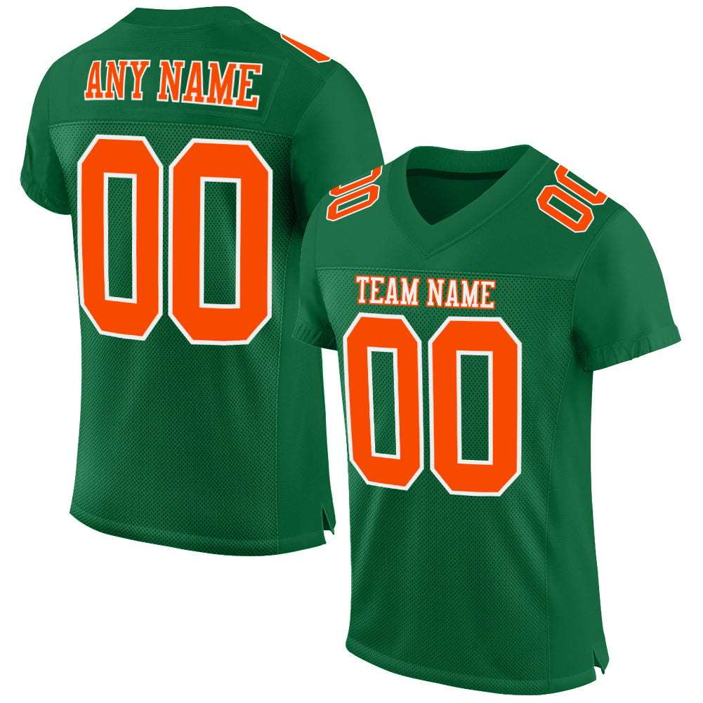 Custom Name Number Football Jersey - Personalized Kelly Green Orange-White Mesh Authentic Team Jersey Personalized Kelly