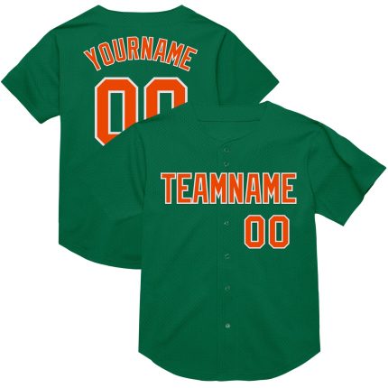 Personalized Kelly Green Throwback Baseball Jersey with Orange and White Mesh Design Personalized Kelly Green Orange-White