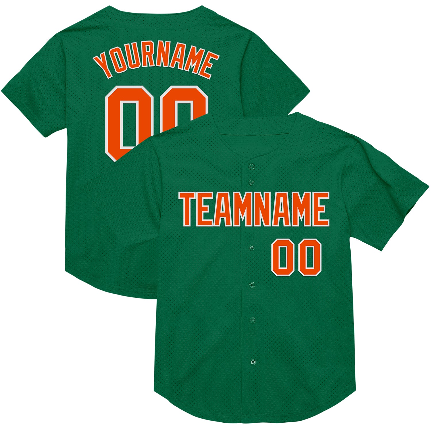 Personalized Kelly Green Throwback Baseball Jersey with Orange and White Mesh Design Personalized Kelly Green Orange-White