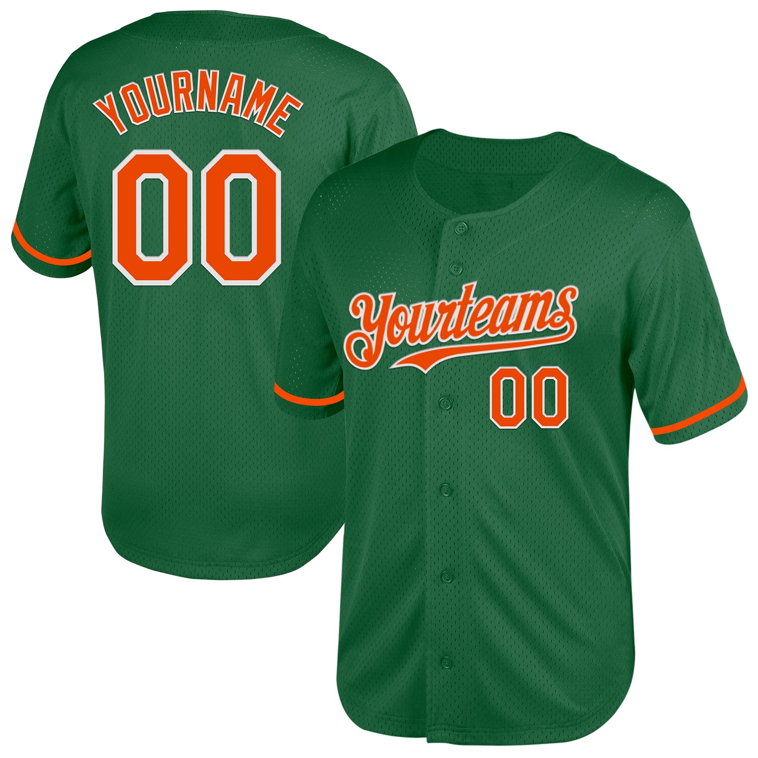 Custom Name and Number Personalized Kelly Green Baseball Jersey - Orange-White Mesh Authentic Throwback Design Personalized