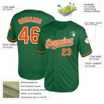 Custom Name and Number Personalized Kelly Green Baseball Jersey - Orange-White Mesh Authentic Throwback Design Personalized