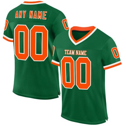Custom Personalized Throwback Football Jersey - Kelly Green / Orange-White, Team Name & Number Personalized Kelly Green Orange-White