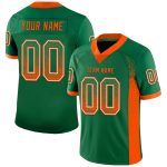 Custom Name and Number Mesh Football Jersey in Kelly Green with Orange-White Drift Design - Personalized Team Apparel Personalized