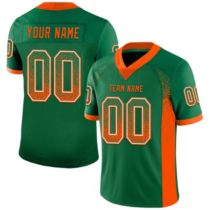 Custom Name and Number Mesh Football Jersey in Kelly Green with Orange-White Drift Design - Personalized Team Apparel Personalized