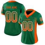 Custom Name and Number Mesh Football Jersey in Kelly Green with Orange-White Drift Design - Personalized Team Apparel Personalized