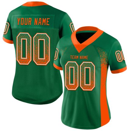 Custom Name and Number Mesh Football Jersey in Kelly Green with Orange-White Drift Design - Personalized Team Apparel Personalized