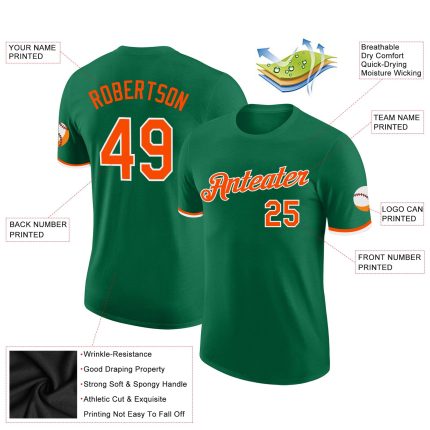 Custom Team Performance T-Shirt with Personal Name & Number - Kelly Green Orange-White Personalized Kelly Green Orange-White