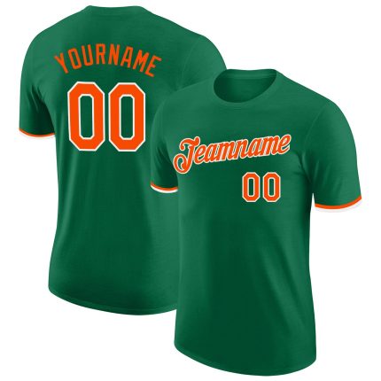Custom Team Performance T-Shirt with Personal Name & Number - Kelly Green Orange-White Personalized Kelly Green Orange-White