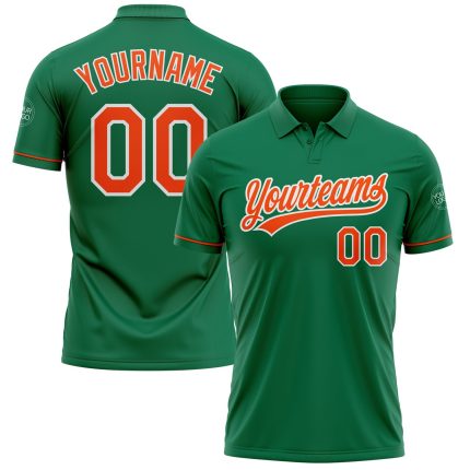 Custom Name and Number Performance Vapor Golf Polo Shirt in Kelly Green with Orange and White - Personalized Team Apparel