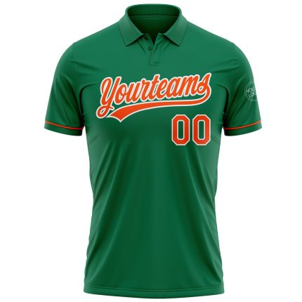 Custom Name and Number Performance Vapor Golf Polo Shirt in Kelly Green with Orange and White - Personalized Team Apparel