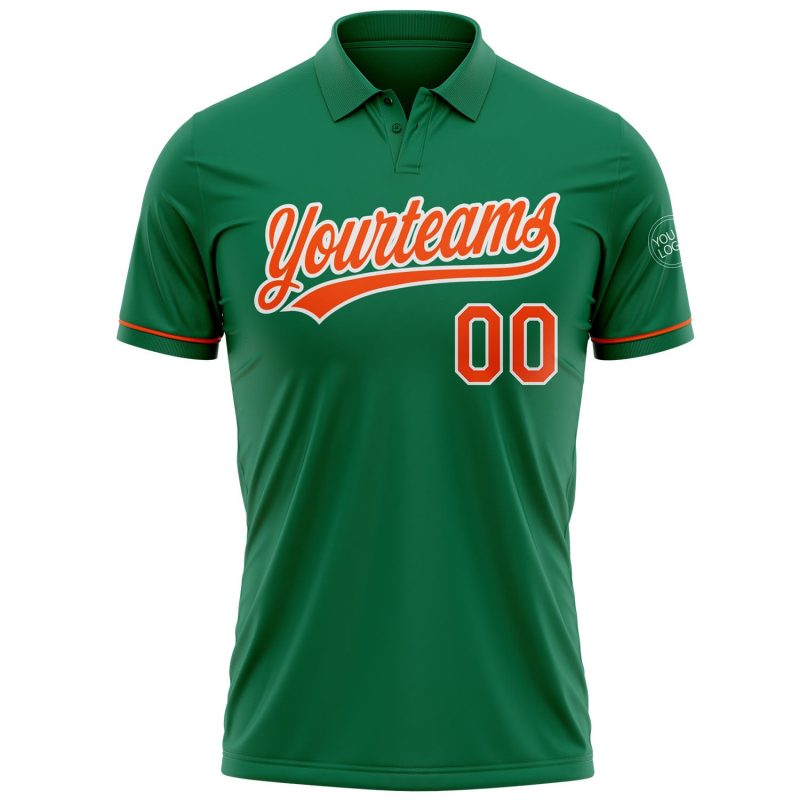 Custom Name and Number Performance Vapor Golf Polo Shirt in Kelly Green with Orange and White - Personalized Team Apparel