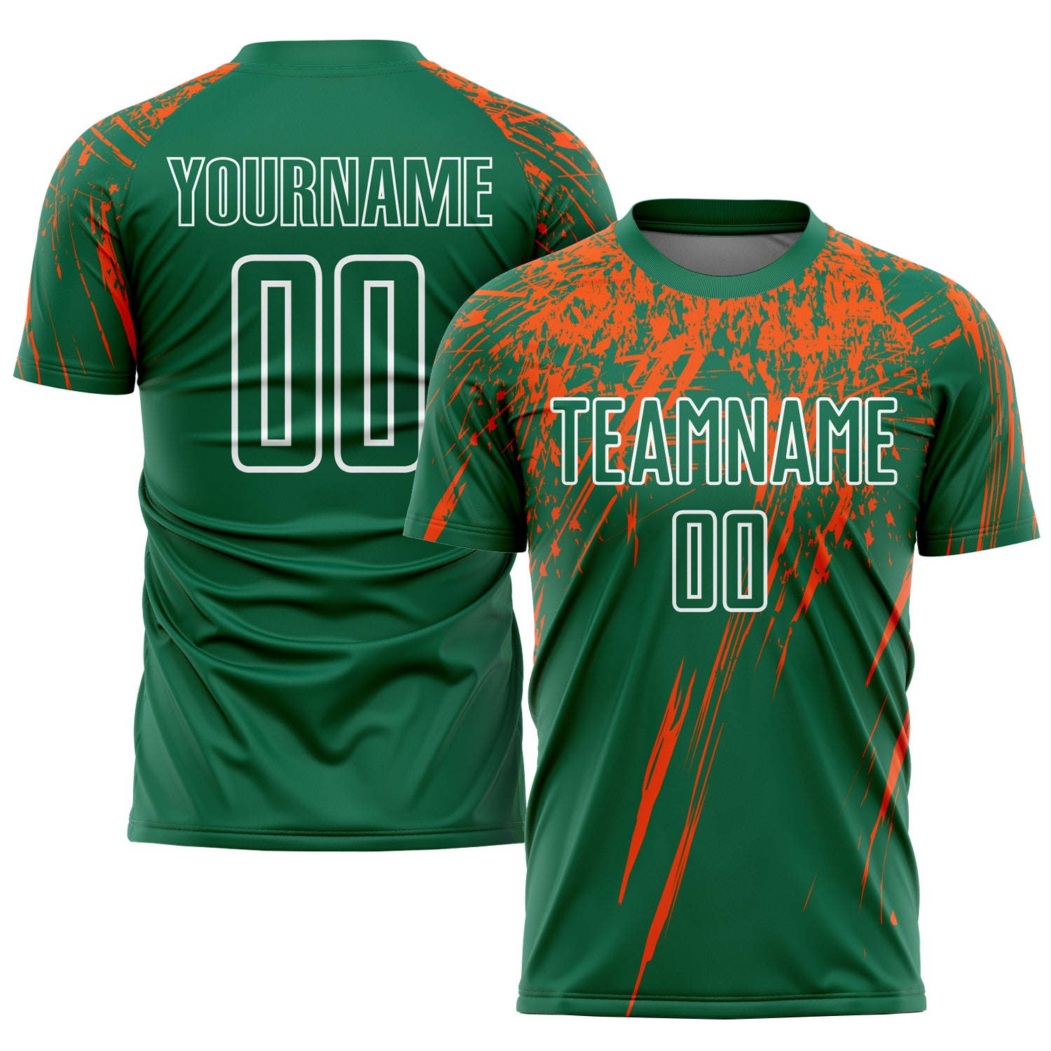 Custom Name and Number Soccer Jersey - Personalized Kelly Green Orange-White Sublimation Uniform Personalized Kelly Green
