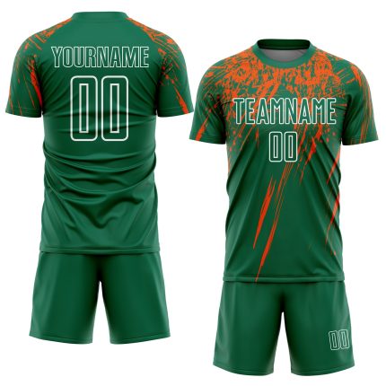 Custom Name and Number Soccer Jersey - Personalized Kelly Green Orange-White Sublimation Uniform Personalized Kelly Green
