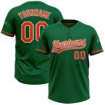 Personalized Unisex Softball Jersey in Kelly Green and Orange-White, Two-Button Design Personalized Kelly Green Orange-White