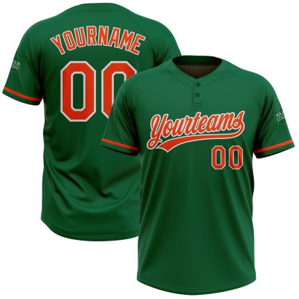Personalized Unisex Softball Jersey in Kelly Green and Orange-White, Two-Button Design Personalized Kelly Green Orange-White