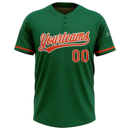 Personalized Unisex Softball Jersey in Kelly Green and Orange-White, Two-Button Design Personalized Kelly Green Orange-White