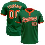 Custom Kelly Green Orange-White Unisex Softball Jersey with Personalized Name and Number - Two-Button Design Personalized