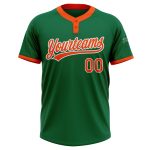 Custom Kelly Green Orange-White Unisex Softball Jersey with Personalized Name and Number - Two-Button Design Personalized
