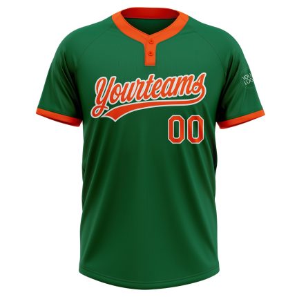Custom Kelly Green Orange-White Unisex Softball Jersey with Personalized Name and Number - Two-Button Design Personalized