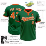 Custom Kelly Green Orange-White Unisex Softball Jersey with Personalized Name and Number - Two-Button Design Personalized