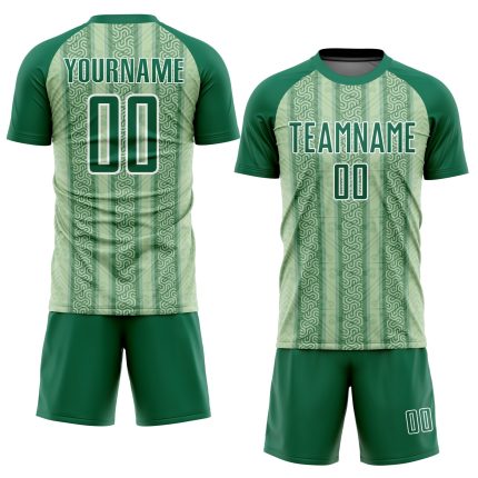 Custom Name and Number Soccer Jersey - Personalized Ethnic Stripes in Kelly Green and Pea Green for Teams Personalized Kelly