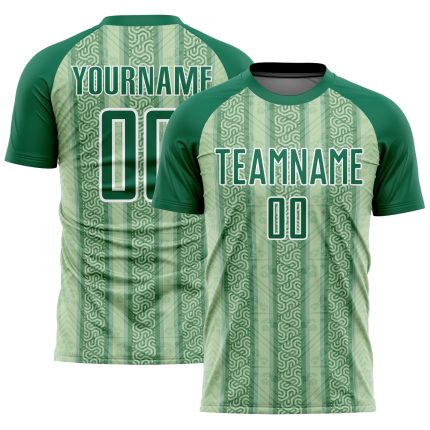 Custom Name and Number Soccer Jersey - Personalized Ethnic Stripes in Kelly Green and Pea Green for Teams Personalized Kelly