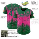 Custom 3D Pattern Baseball Jersey with Team Name and Number, Personalized Kelly Green and Pink Abstract Splatter Design Personalized