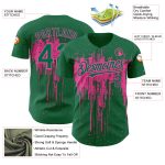 Custom Baseball Jersey with 3D Dripping Splatter Art in Kelly Green and Pink - Personalized Name and Number Personalized