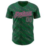 Custom Name and Number Authentic Baseball Jersey in Kelly Green and Pink 3D Slant Lines Design Personalized Kelly Green-Pink