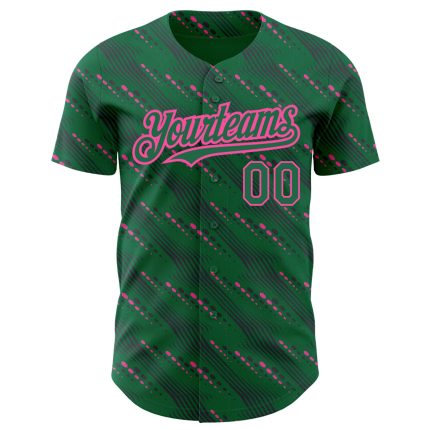 Custom Name and Number Authentic Baseball Jersey in Kelly Green and Pink 3D Slant Lines Design Personalized Kelly Green-Pink