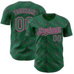 Custom Name and Number Authentic Baseball Jersey in Kelly Green and Pink 3D Slant Lines Design Personalized Kelly Green-Pink