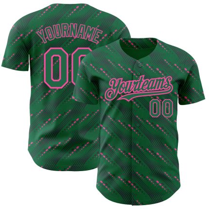 Custom Name and Number Authentic Baseball Jersey in Kelly Green and Pink 3D Slant Lines Design Personalized Kelly Green-Pink
