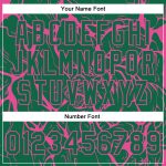 Customizable Tiger 3D Pattern Bomber Jacket with Kelly Green Pink Abstract Design, Full-Snap Varsity Letterman Style with Name & Number