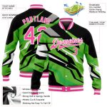 Custom Name and Number Varsity Letterman Jacket - Personalized Kelly Green Pink-Black 3D Pattern Bomber Personalized Kelly